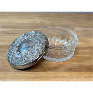 Vintage Silver Plate Crystal Glass Powder Jar or Trinket Box